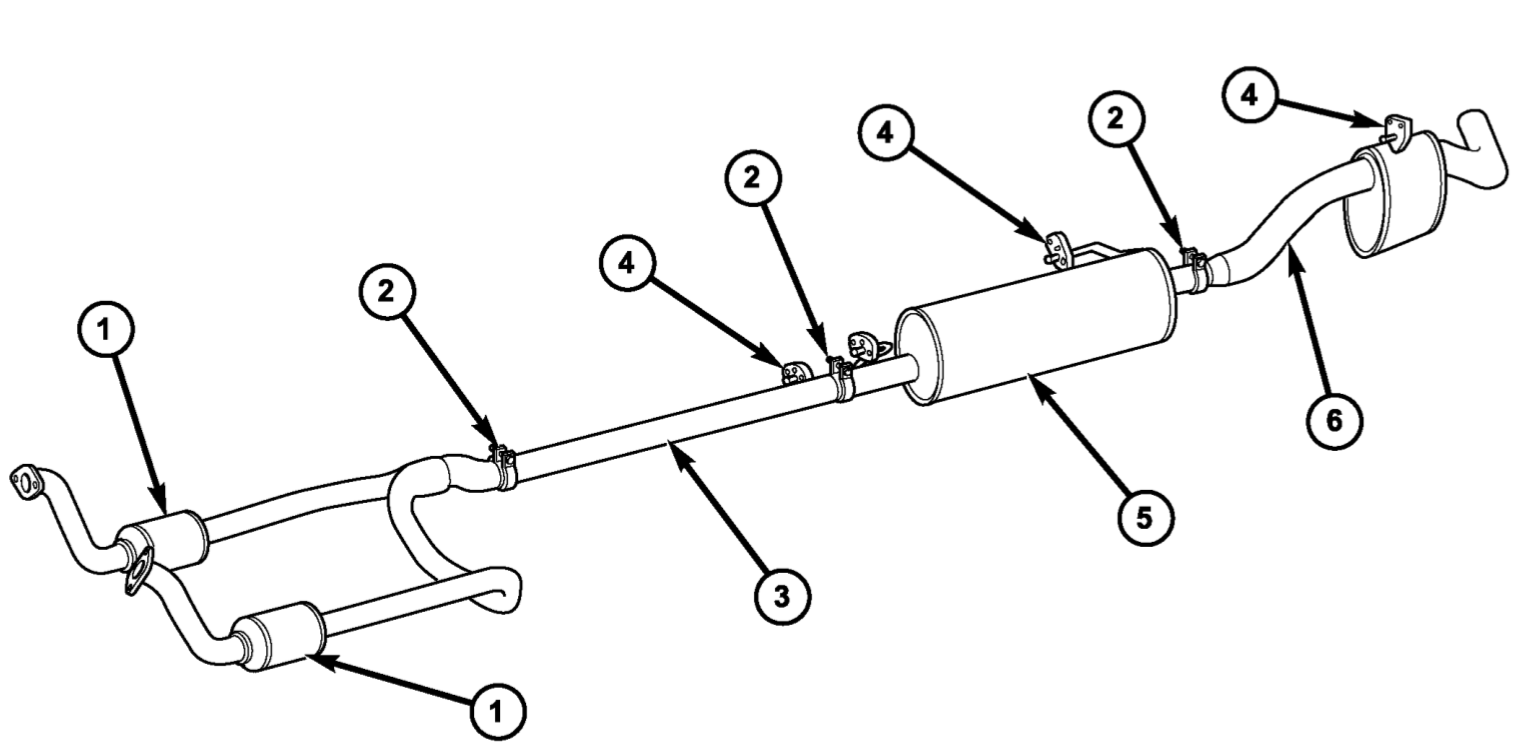 Picture diagram illustrating the 2004 Dodge Ram 1500 exhaust system