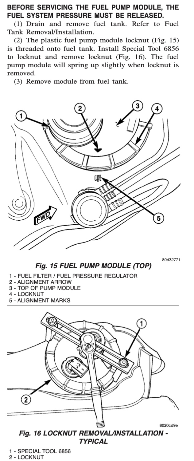 Removal of Fuel Pump Module Dodge Ram 2001 2002 2003 2004
