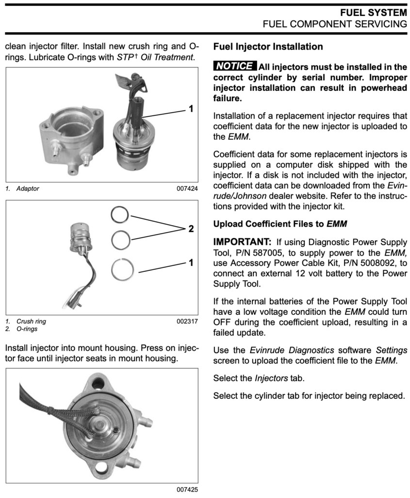 Removal Instructions Fuel Injector Evinrude boat motor